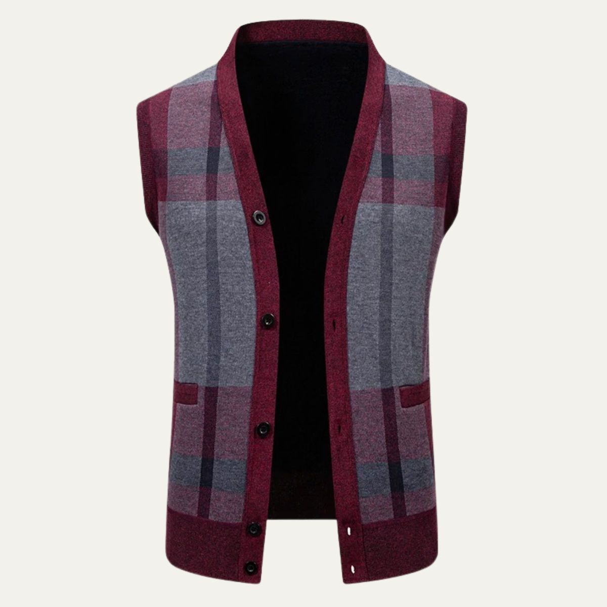 Warm Plaid Fleece Mens Cardigan Vest