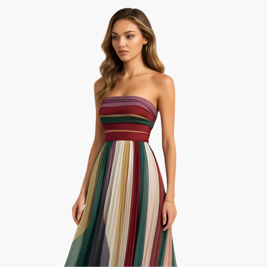Women's Strapless Summer Dress - Vibrant Multi Color Stripe