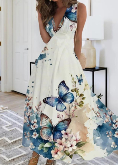 Romantic floral maxi dress, sleeveless, by Danielle