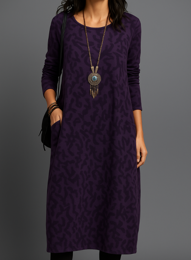 Women's midi dress with long sleeves | Casual pockets