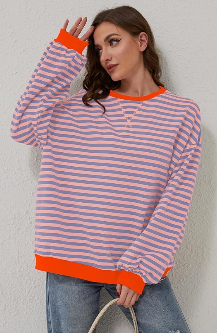 Women's casual sweatshirt: stripes & contrasting details