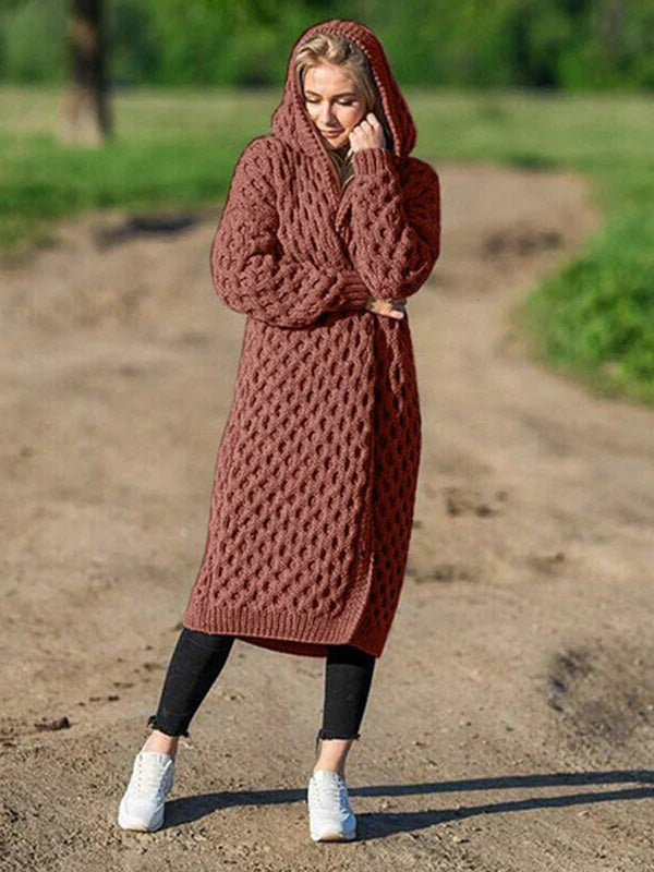 Warm winter hooded cardigan Boho, knitted sweater