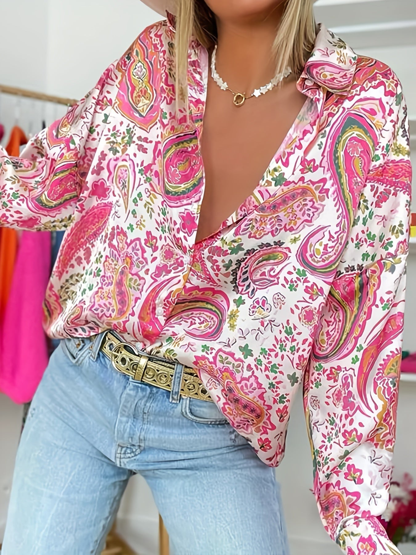 Women's Shirt with Paisley Pattern | Buttoned Collar