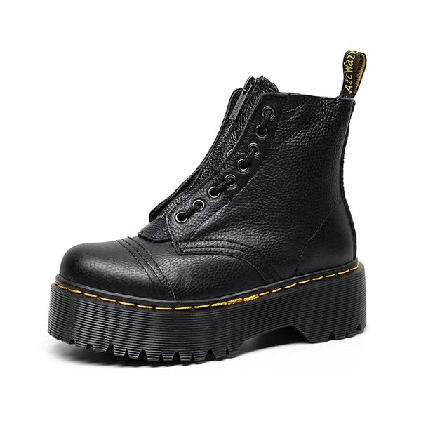 Women's leather boots with thick sole