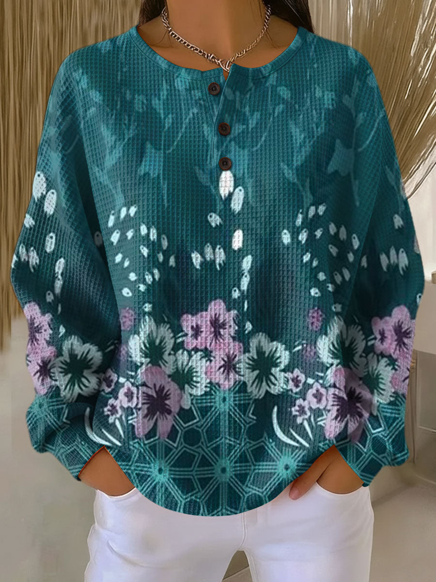 Women's Floral Print Hoodie Sweatshirt - Olytrend