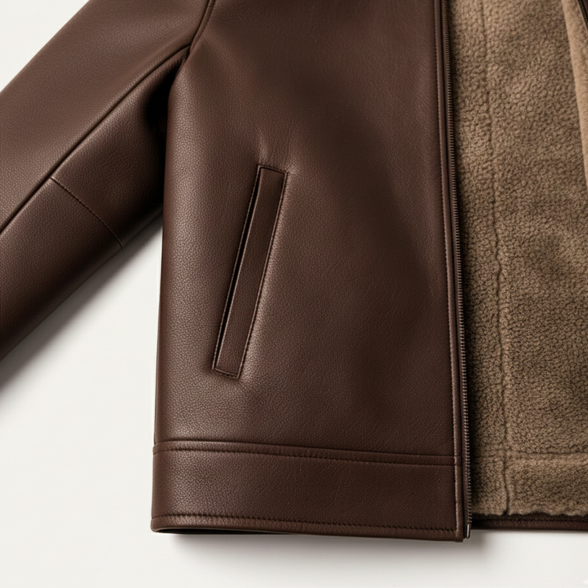 Warm Fleece Lined Men's Leather Coat
