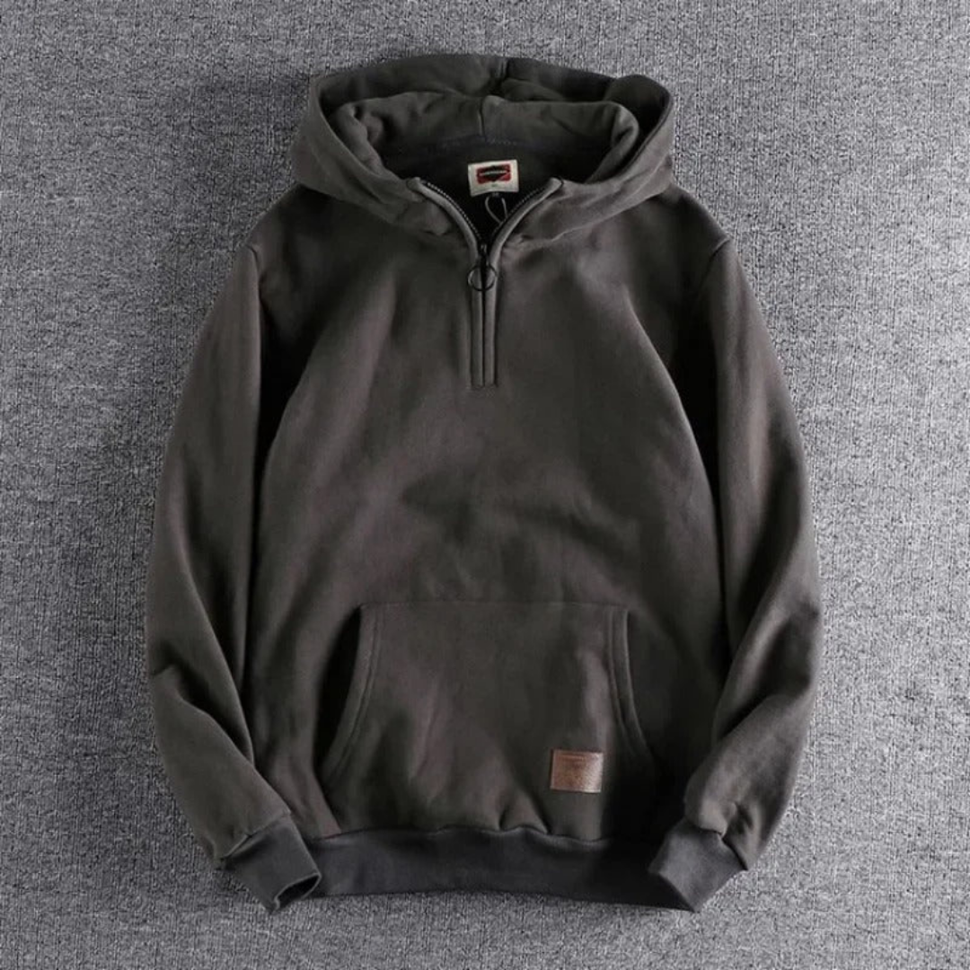 Warm winter coat with hood half-zip for men | Long sleeves