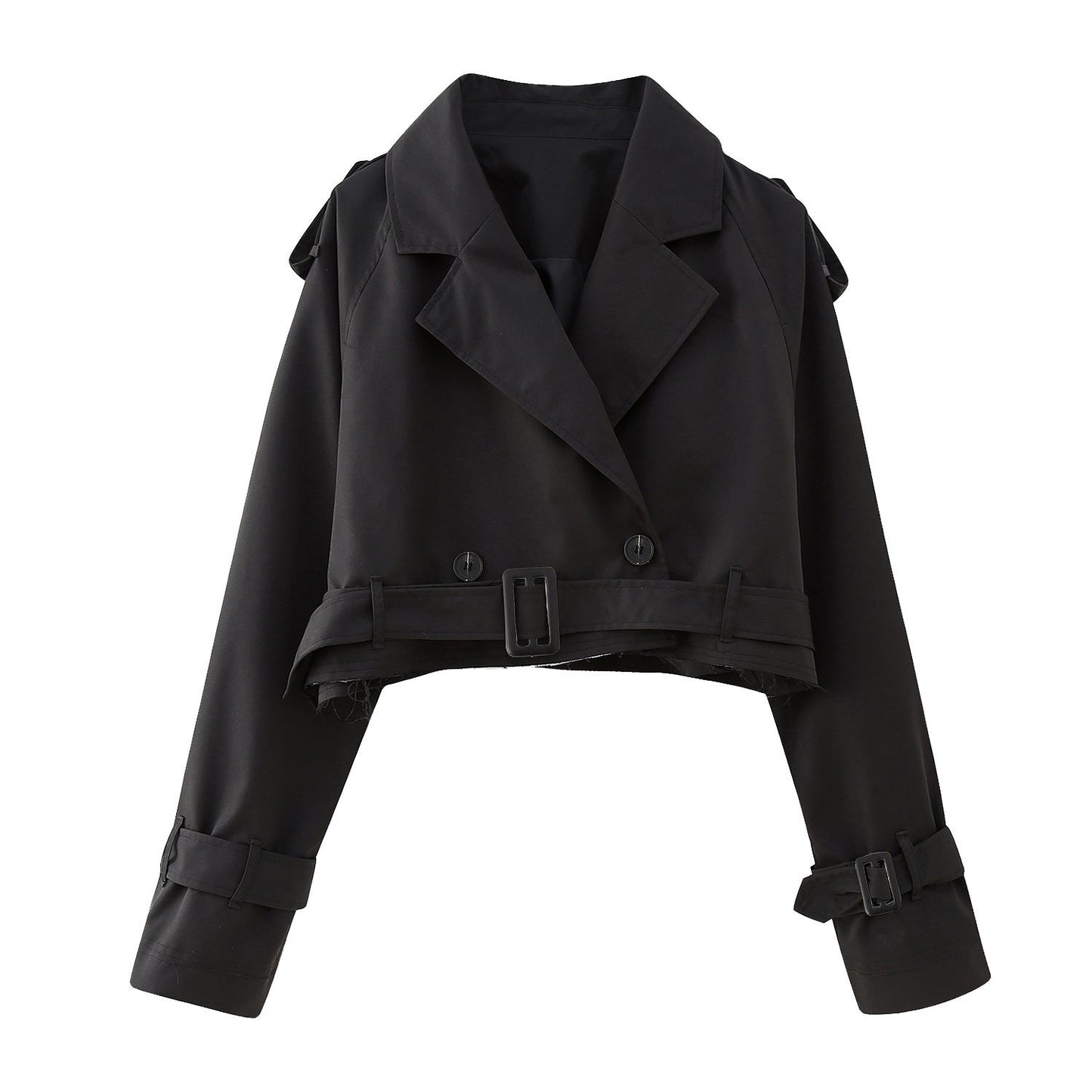 Women's Short Trench Coat | Double Button & Belt Cuffs