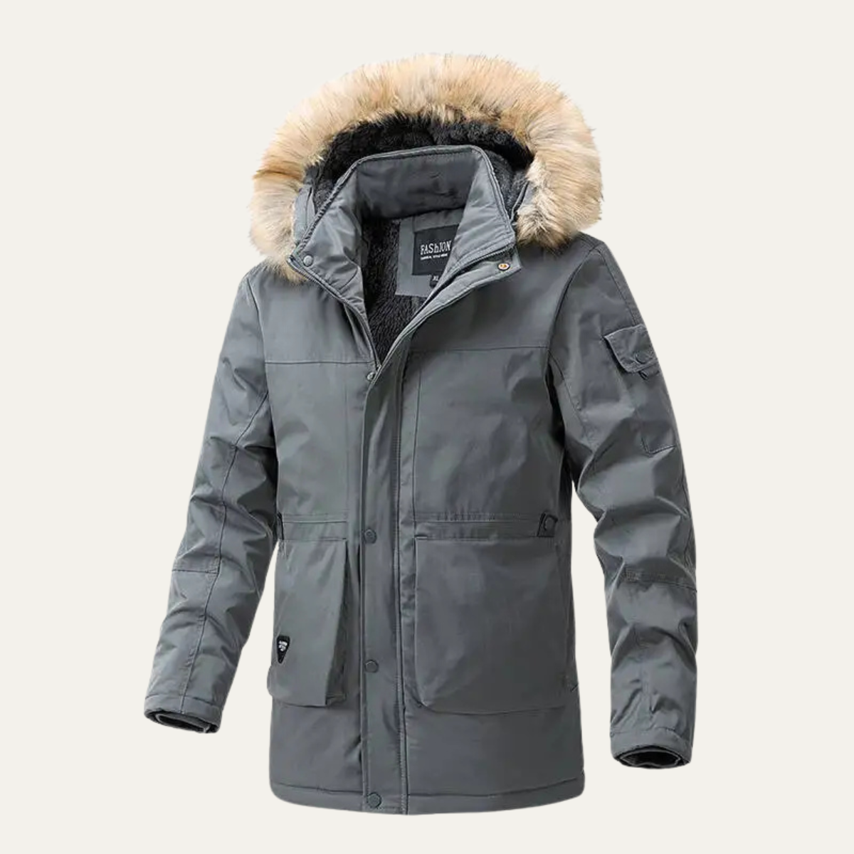 Warm Men's Quilted Hooded Fur Trim Jacket