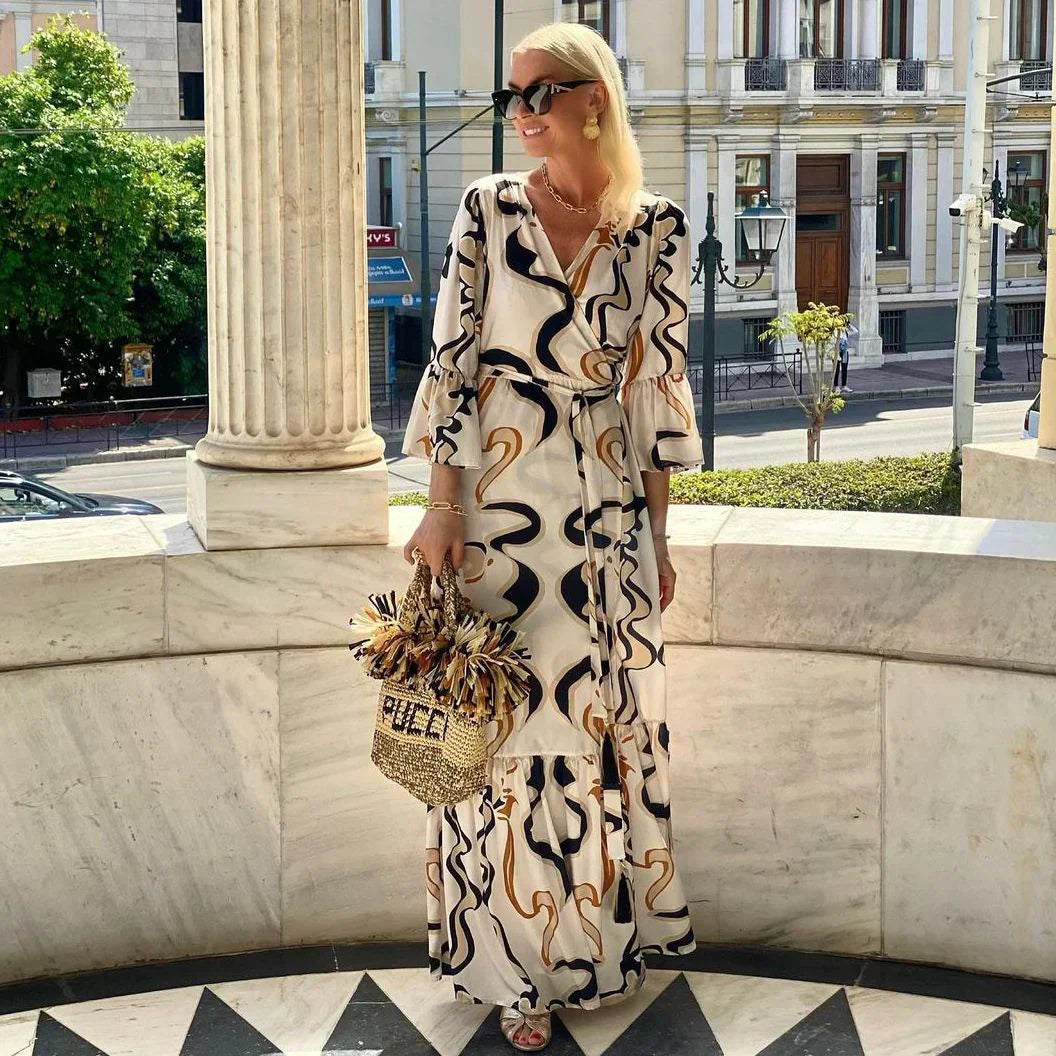 A Popular Sarah Maxi Dress with Long Sleeves and V-Neck