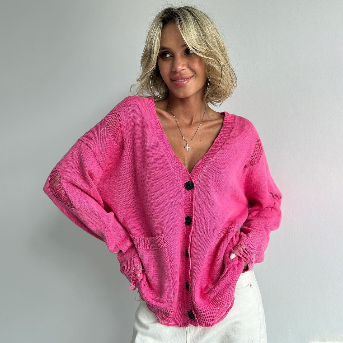 Washed-Out Cardigan for Women