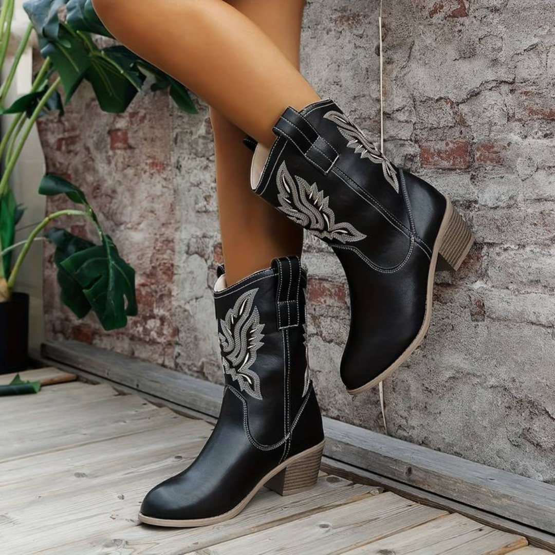 Women's Cowboy Boots with Vintage-Style Embroidery