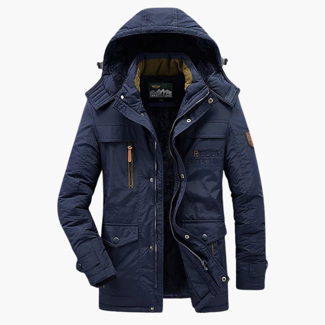 Waterproof Men's Parka Coat with Fleece and Adjustable Hood
