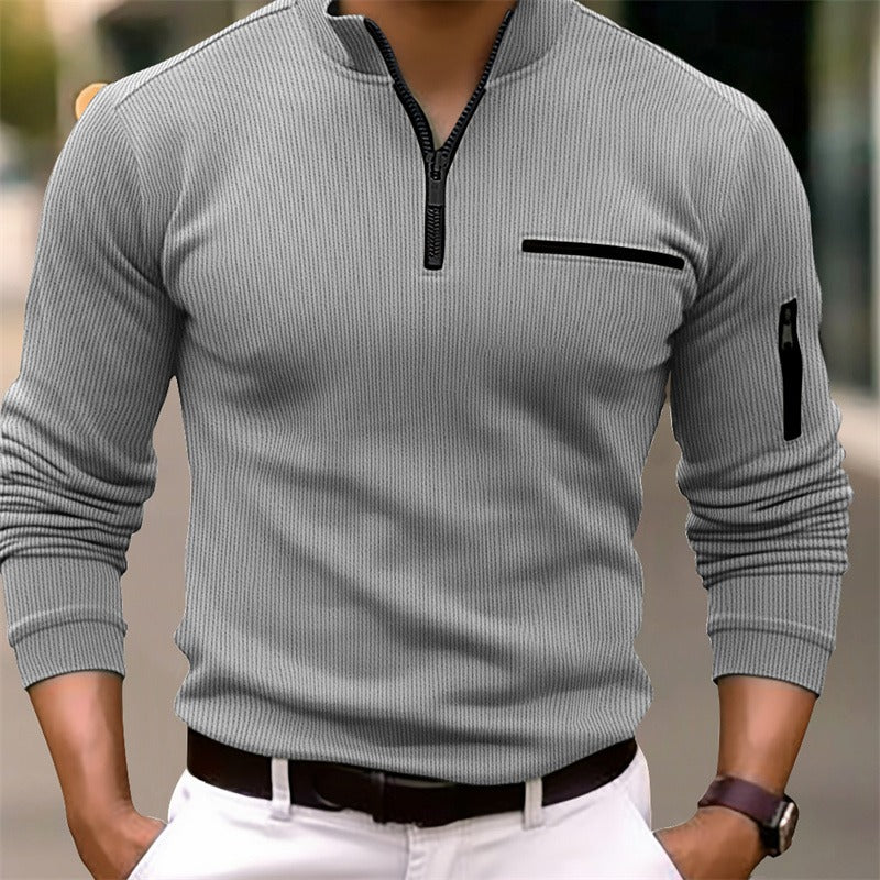 Casual Zip Up Long Sleeve Mens Shirt