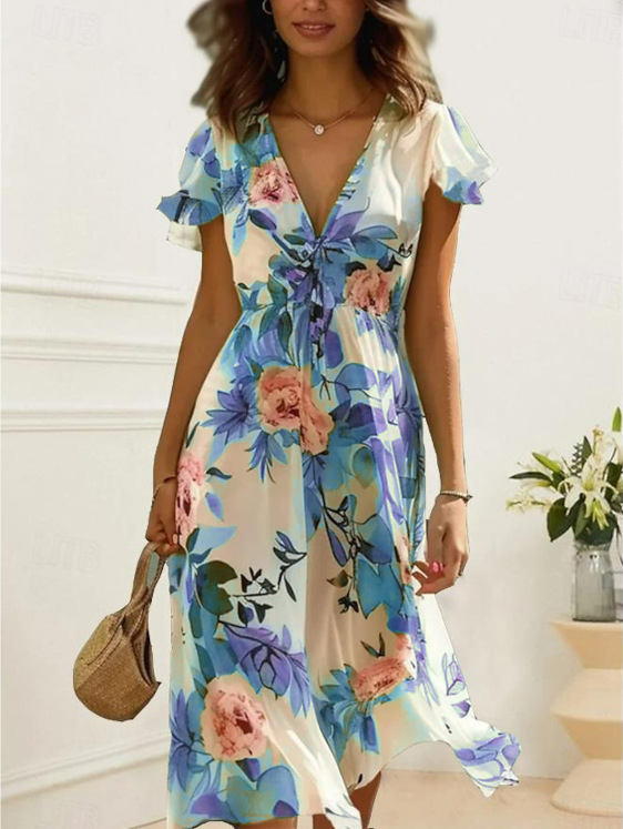 Romantic floral maxi dress, Olivia, short sleeves