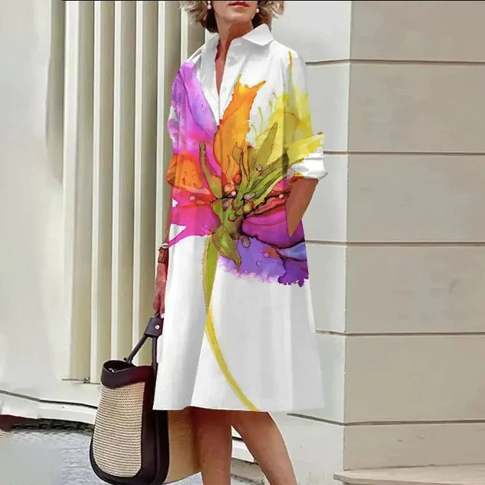 Romantic midi dress with collar, Scarlett print