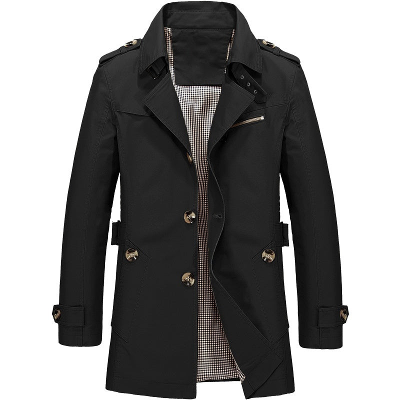 Adrian Men’s Classic Winter Trench Coat – Warm and Stylish Outerwear Black
