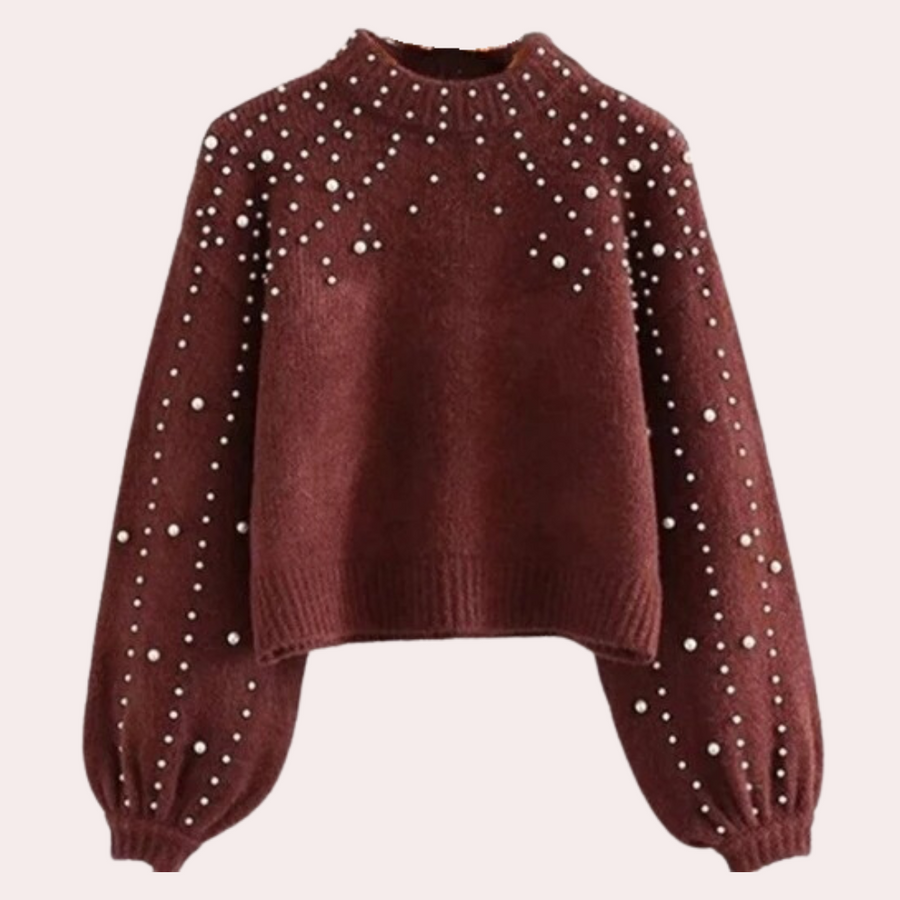 Women's round-neck beaded sweater (Xaviera style)