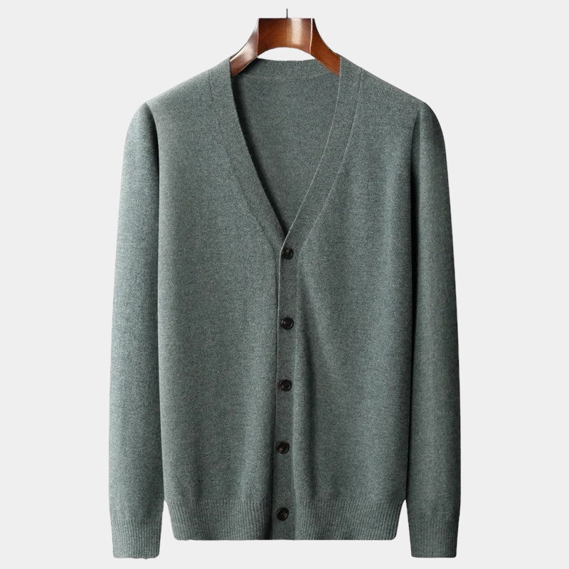 Charles Men’s Merino Wool Cardigan – Luxury Knitwear with Classic Button Design Army Green