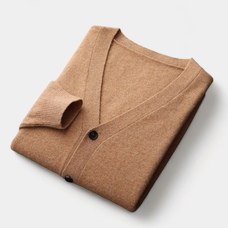Charles Men’s Merino Wool Cardigan – Luxury Knitwear with Classic Button Design Camel