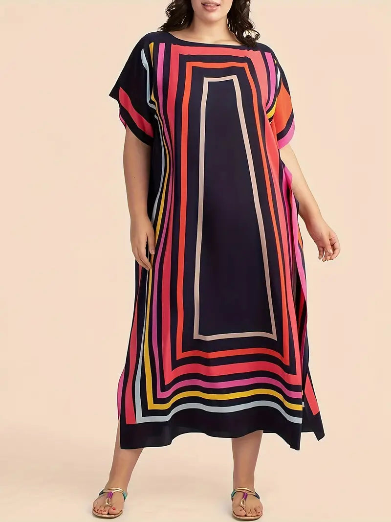Beach dress, Alexis style, short sleeves, geometric print