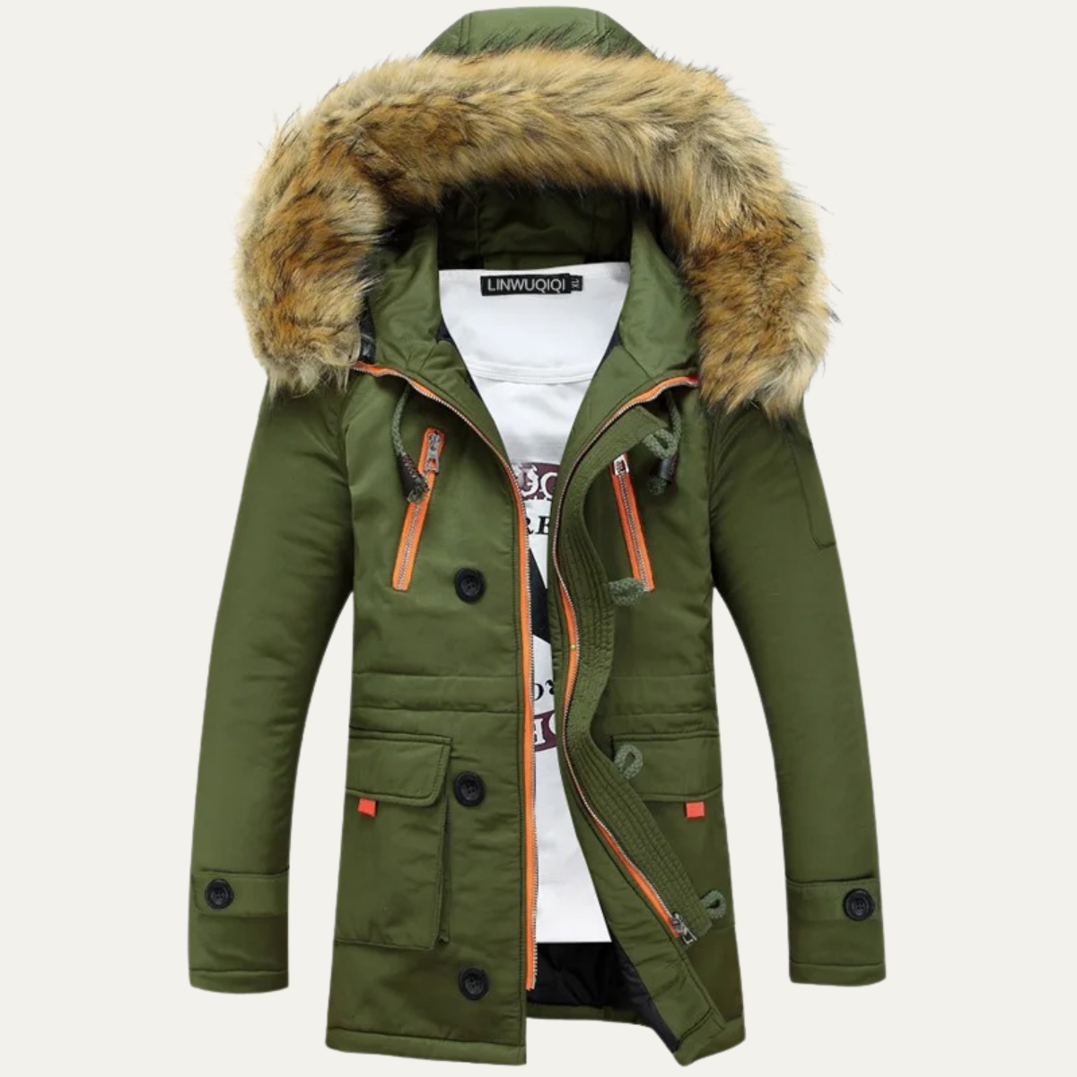Warm Men's Faux Fur Lined Parka Coat Jacket