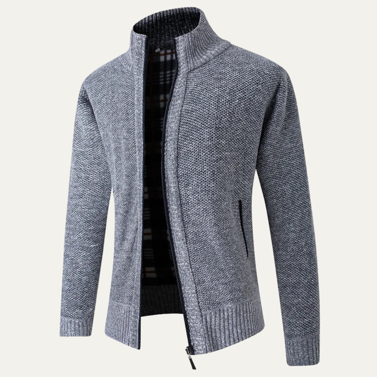 Warm Men's Crew Neck Knit Zip Sweater