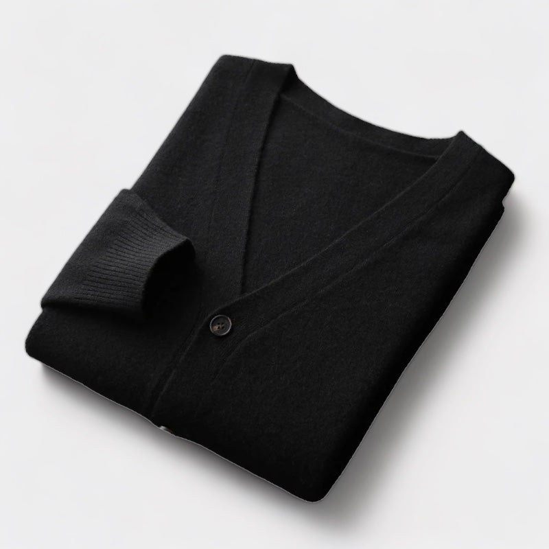 Charles Men’s Merino Wool Cardigan – Luxury Knitwear with Classic Button Design Black