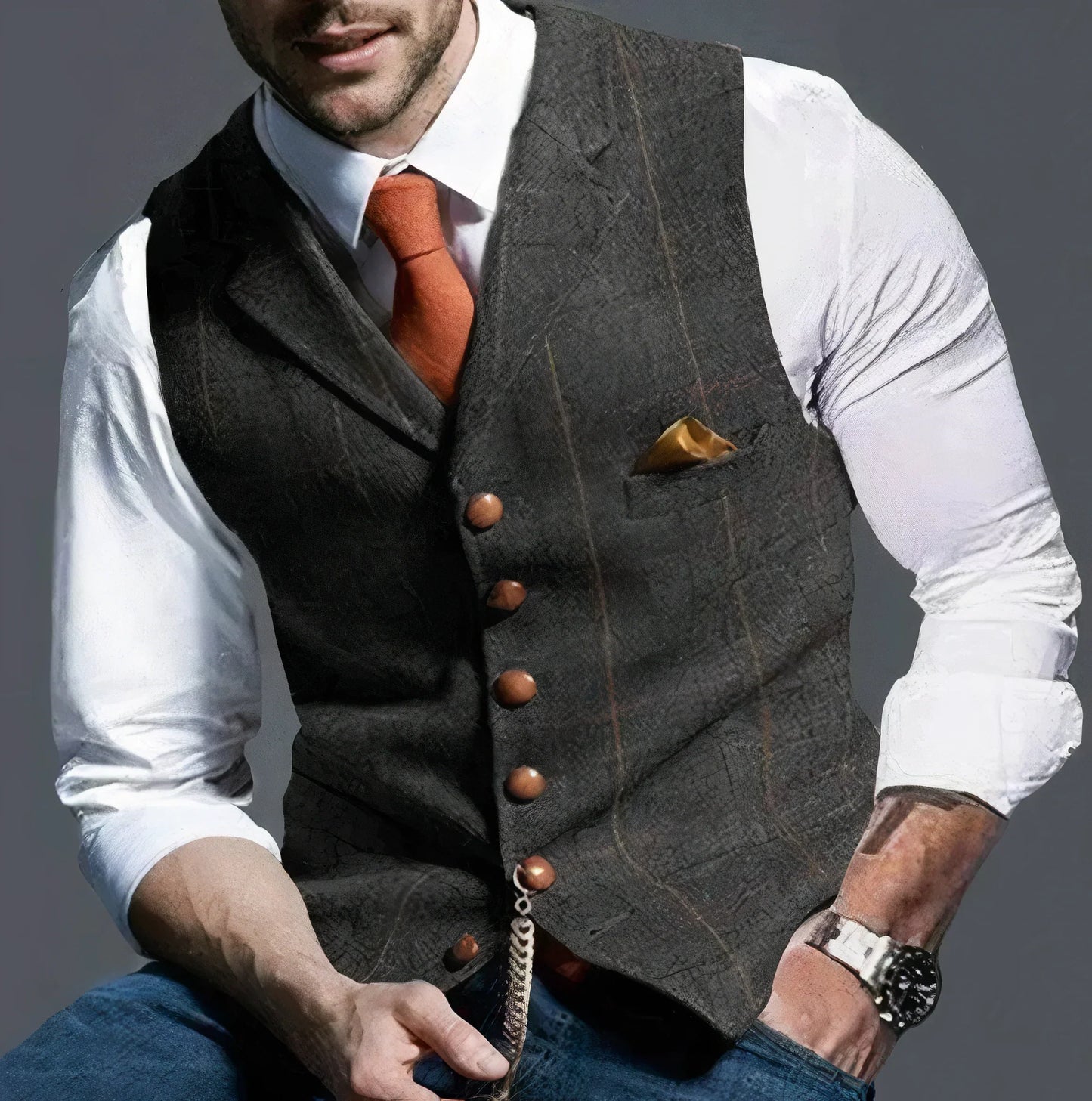 Alexander's subtly checked, elegant waistcoat