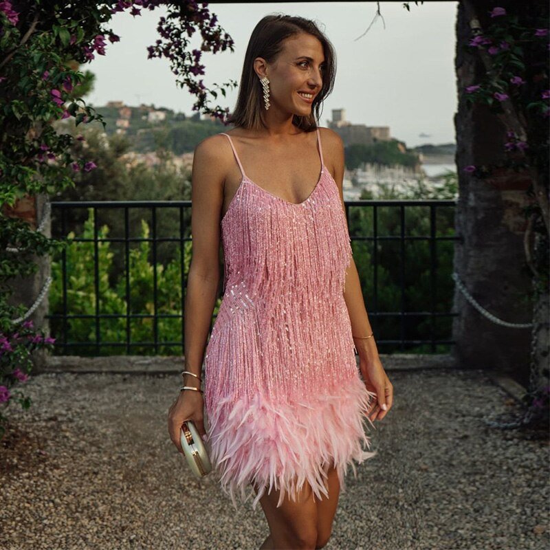 Chic Feather Party Mini Dress