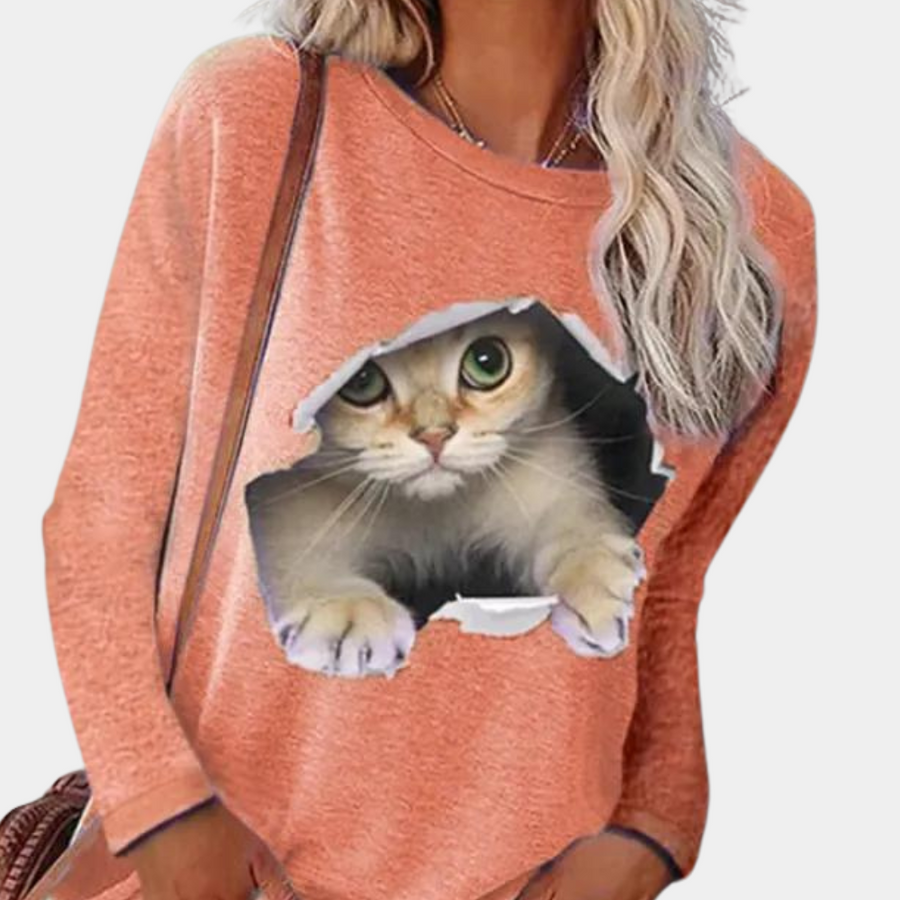 Blouse with cat print for women