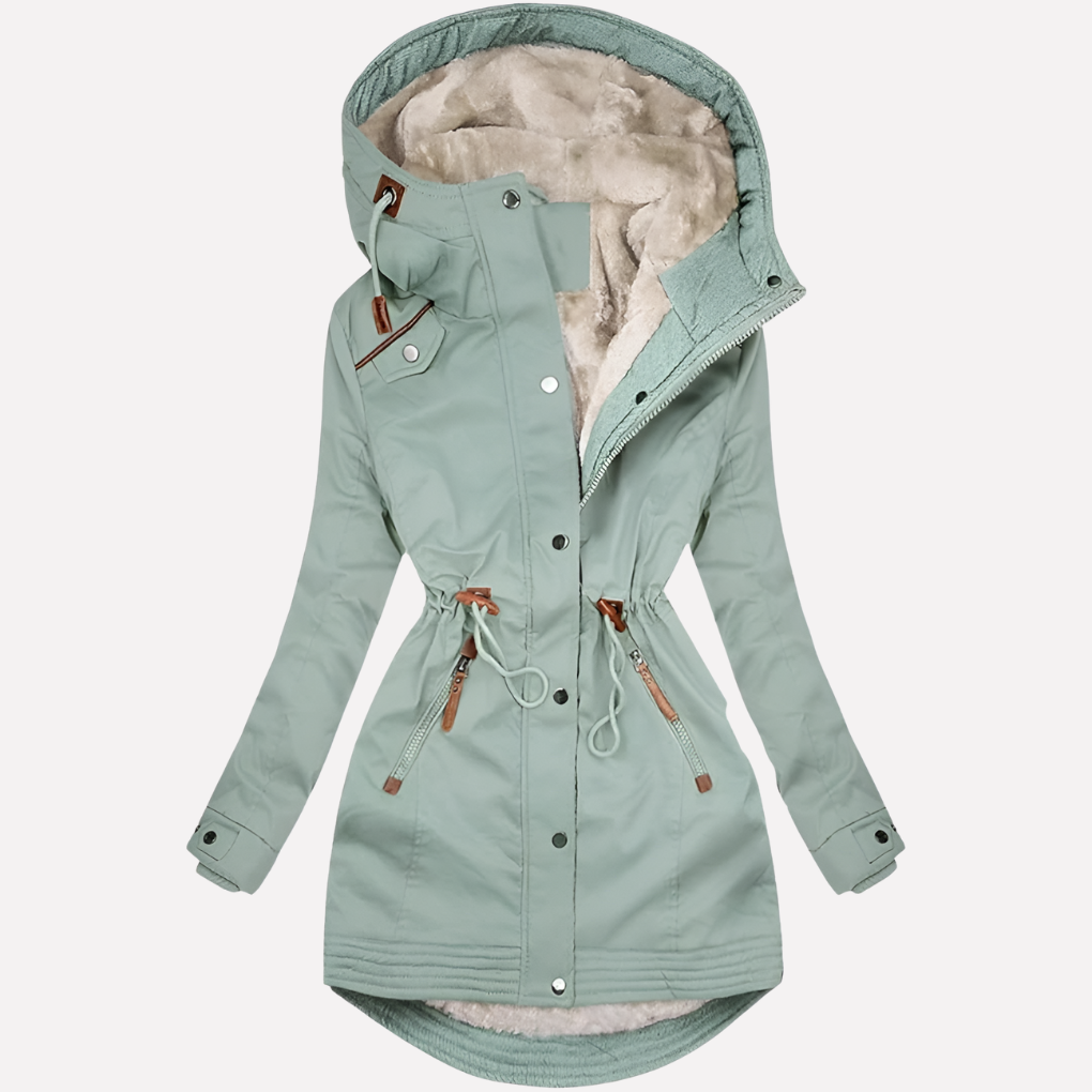 Warm Waterproof Jacket with Fleece Lining and Adjustable Waist