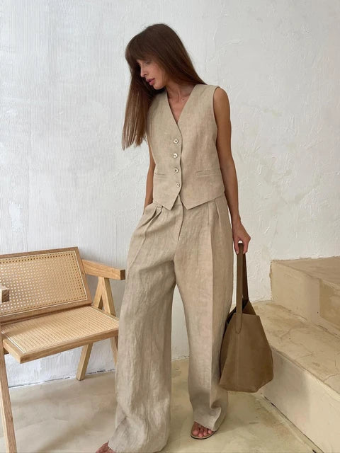 Women's summer set made of linen and cotton