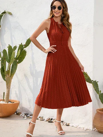 Black Halter Neck Pleated Dress: Carla