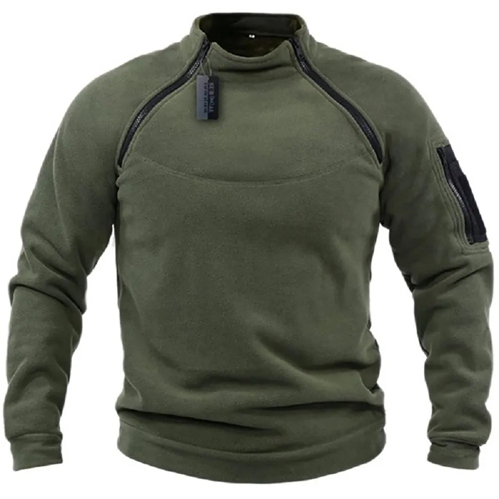Callum Men’s Tactical Fleece Sweatshirt – Warm Military-Inspired Pullover Army Green