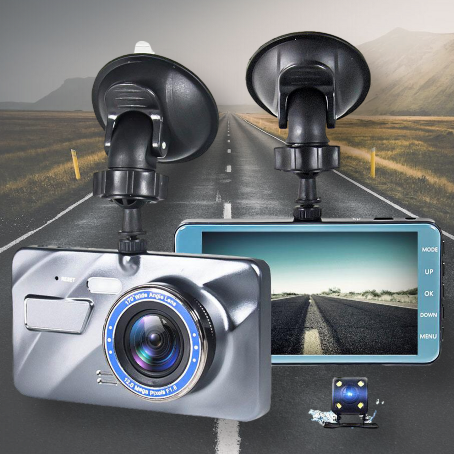 Wireless front and rear dashcam with night vision - 1080P dashboard camera for car