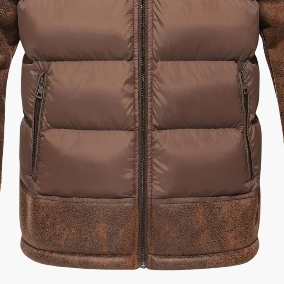Warm Padded Men's Coat with Faux Fur Trim