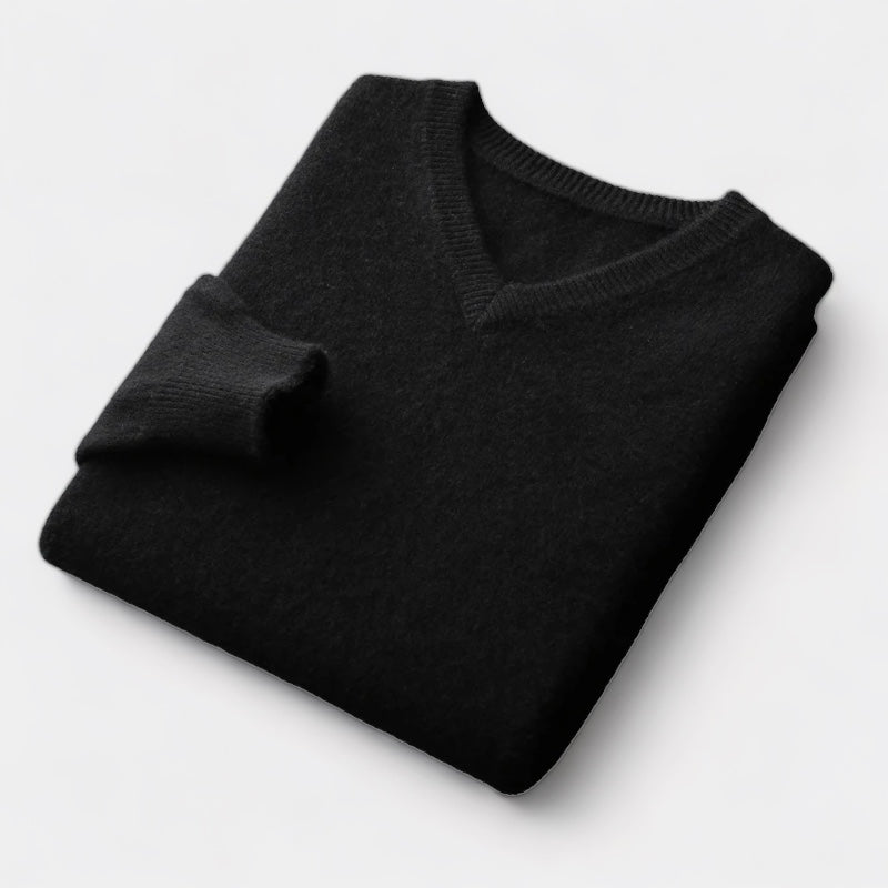 William Men’s Merino Wool V-Neck Jumper – Classic Luxury Knitwear for Autumn/Winter Black