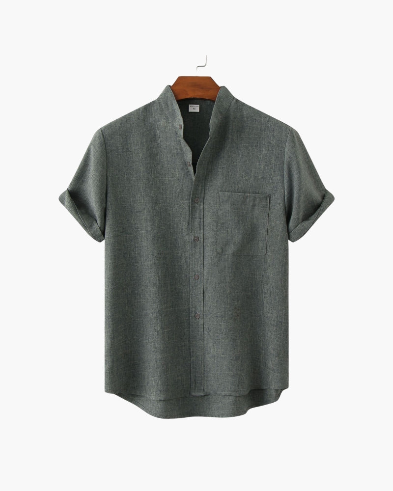 The Moritz Shirt - Grey Short Sleeve Shirt – Men’s Mandarin Collar