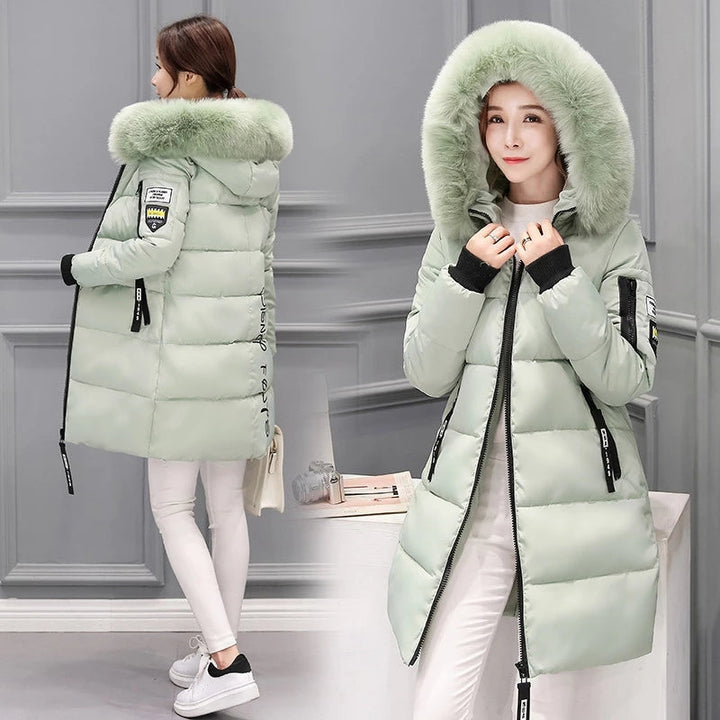 Women's premium winter coat with removable fur collar by Clus