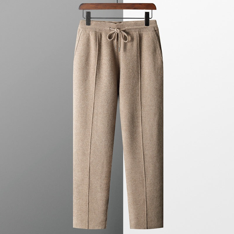 Calvin Relaxed Drawstring Wool Trousers for Men Caramel
