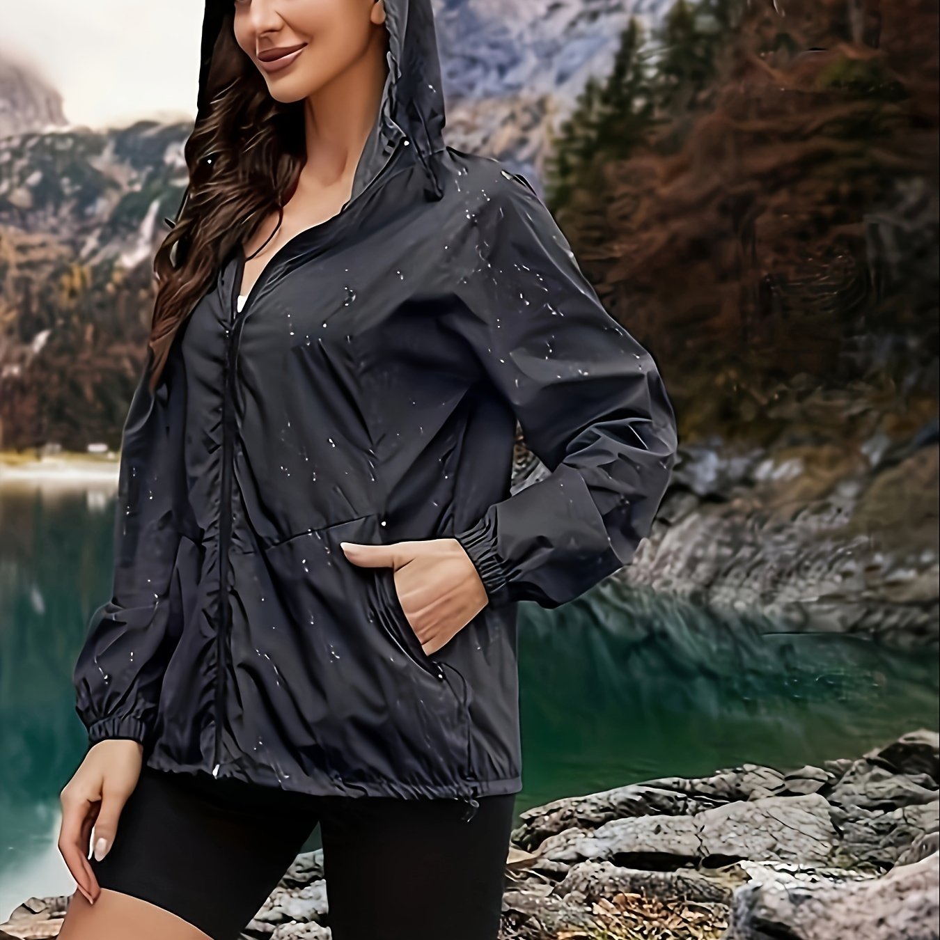 Windbreaker with hood for active women