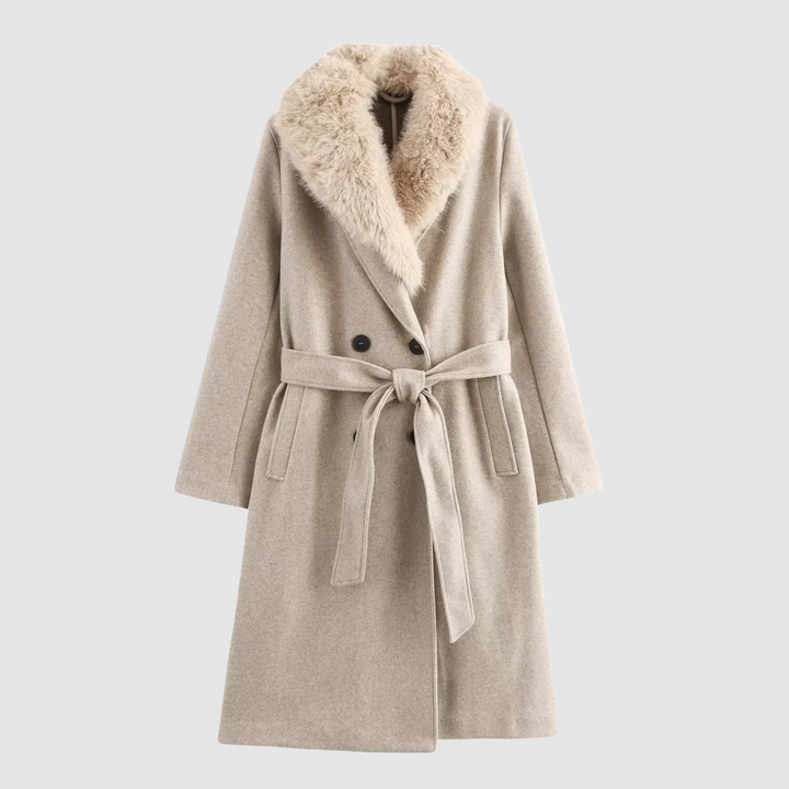 Women's Beige Belted Classic Winter Coat (Gerd)