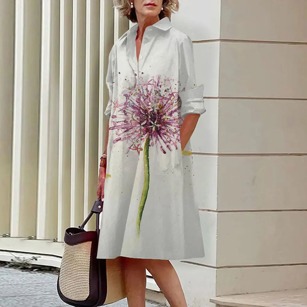 Women's shirt dress online A - buttoned - long sleeves - classic collar - knee length