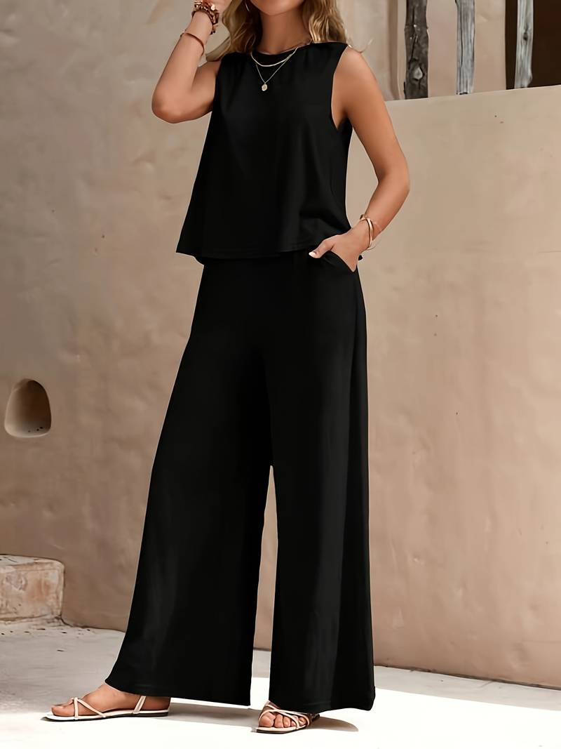 Samantha Casual Sleeveless Tank and Wide-Leg Pant Set