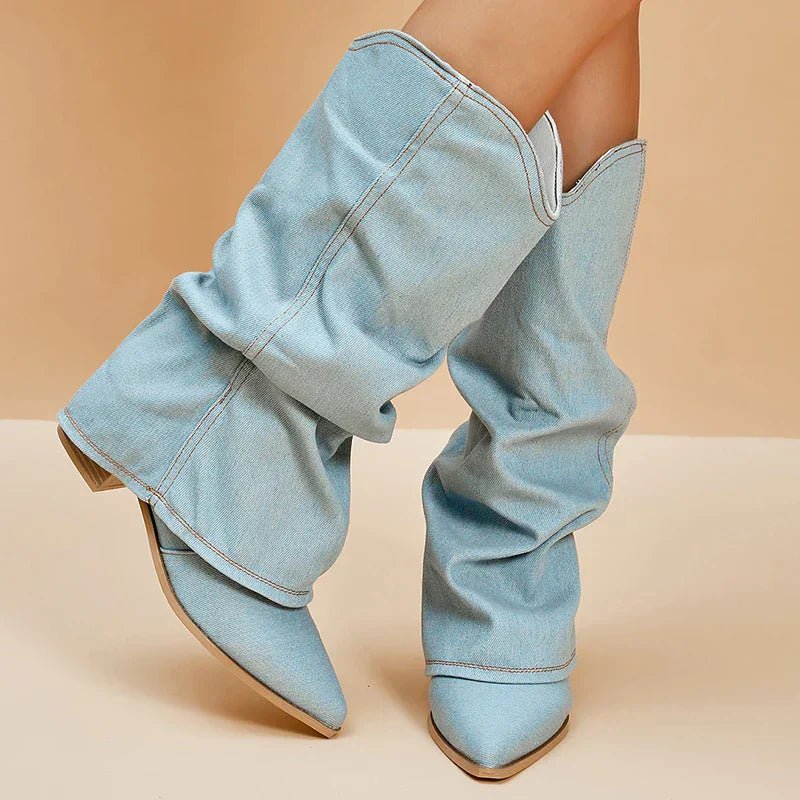 Winter boots for women with pointed cap made of synthetic leather