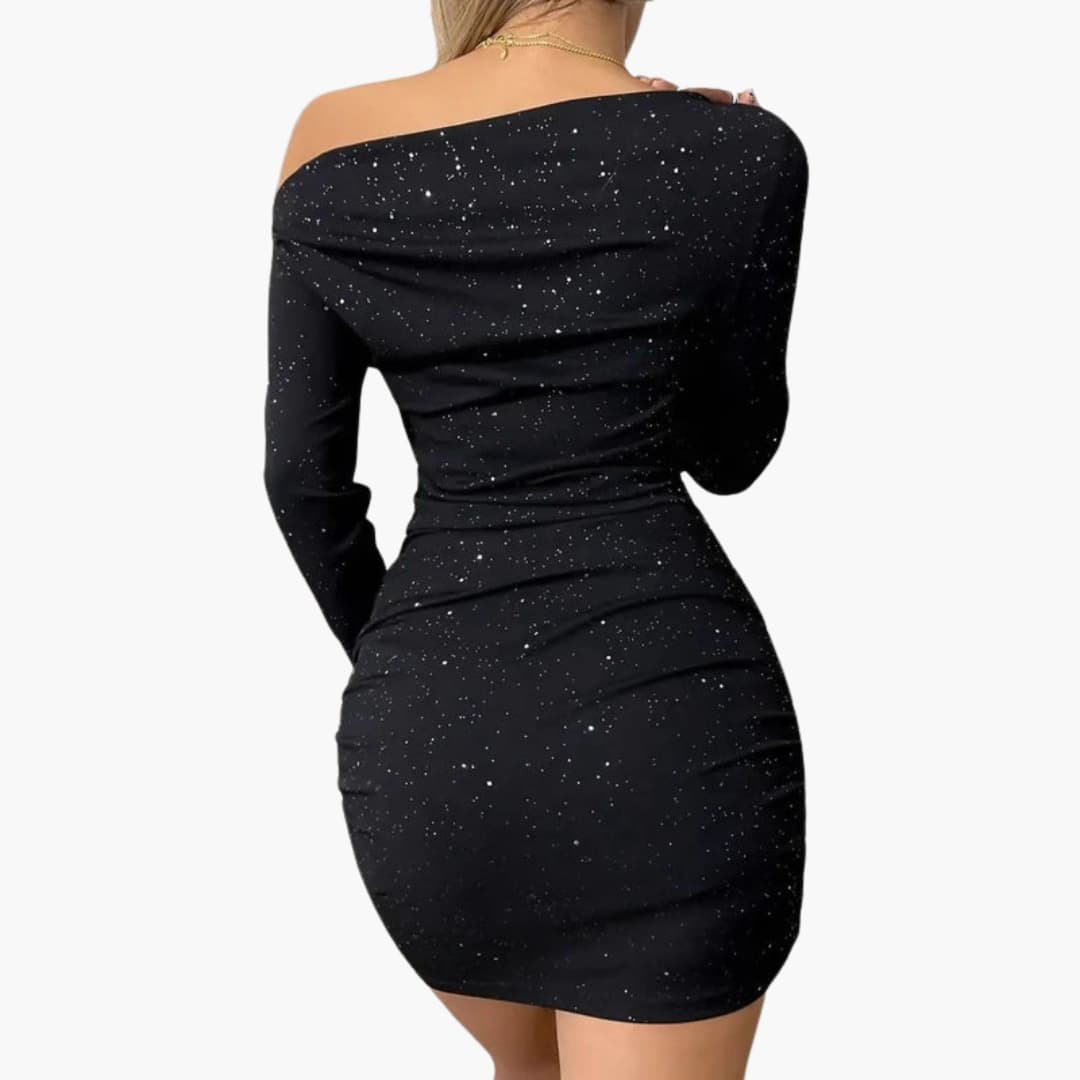 Chic Asymmetrical Dress with Gathered Side and Fitted Waist