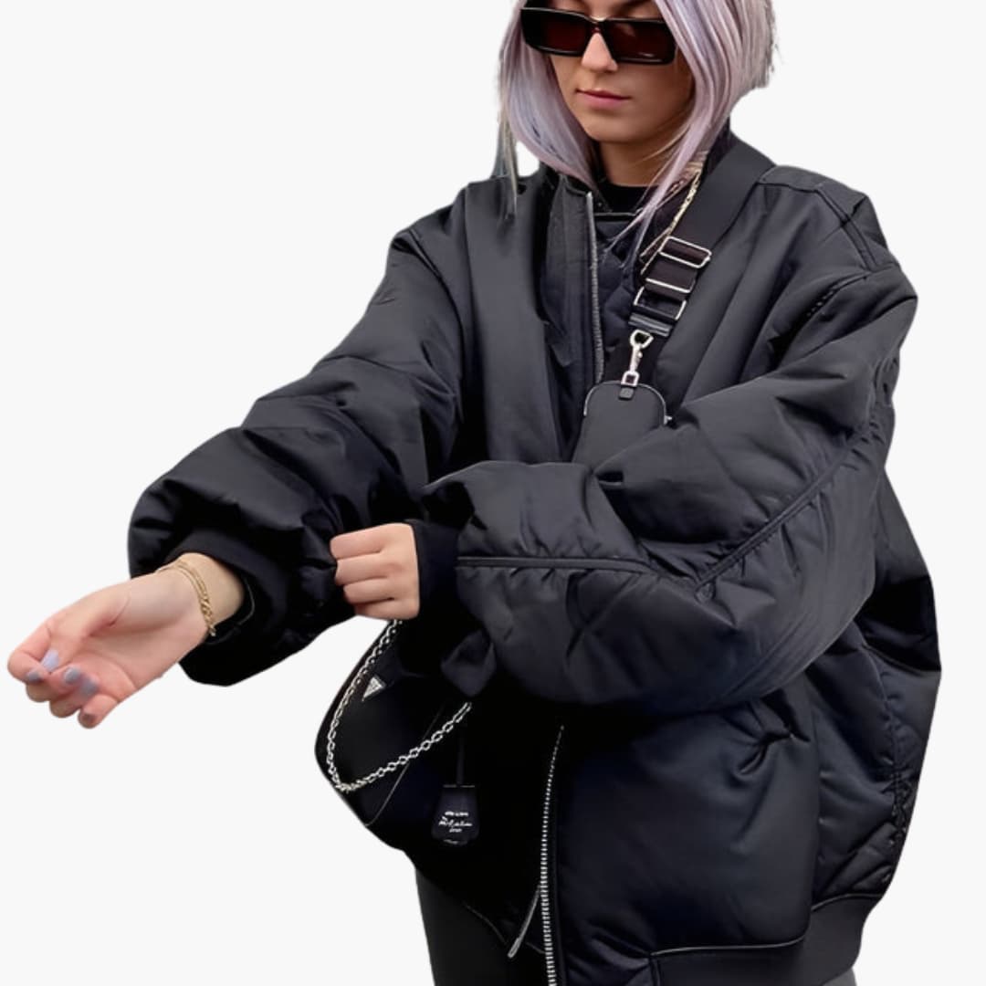 Women's Large Bomber Coat with Long Sleeves and Pockets