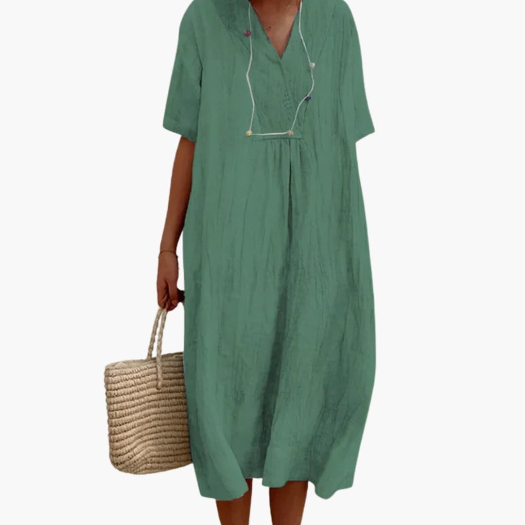Casual Fit Short Sleeve V Neck Summer Dress
