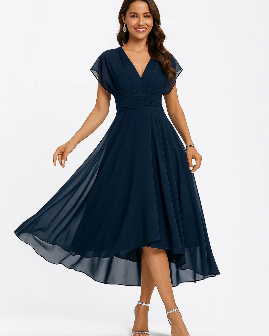 Women's Flared V-Neck Midi Dress